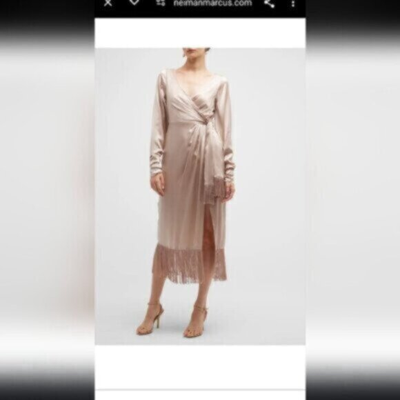 NWT Cinq A Sept Page Fringe Trim Silk Midi Wrap Dress - Picture 15 of 15